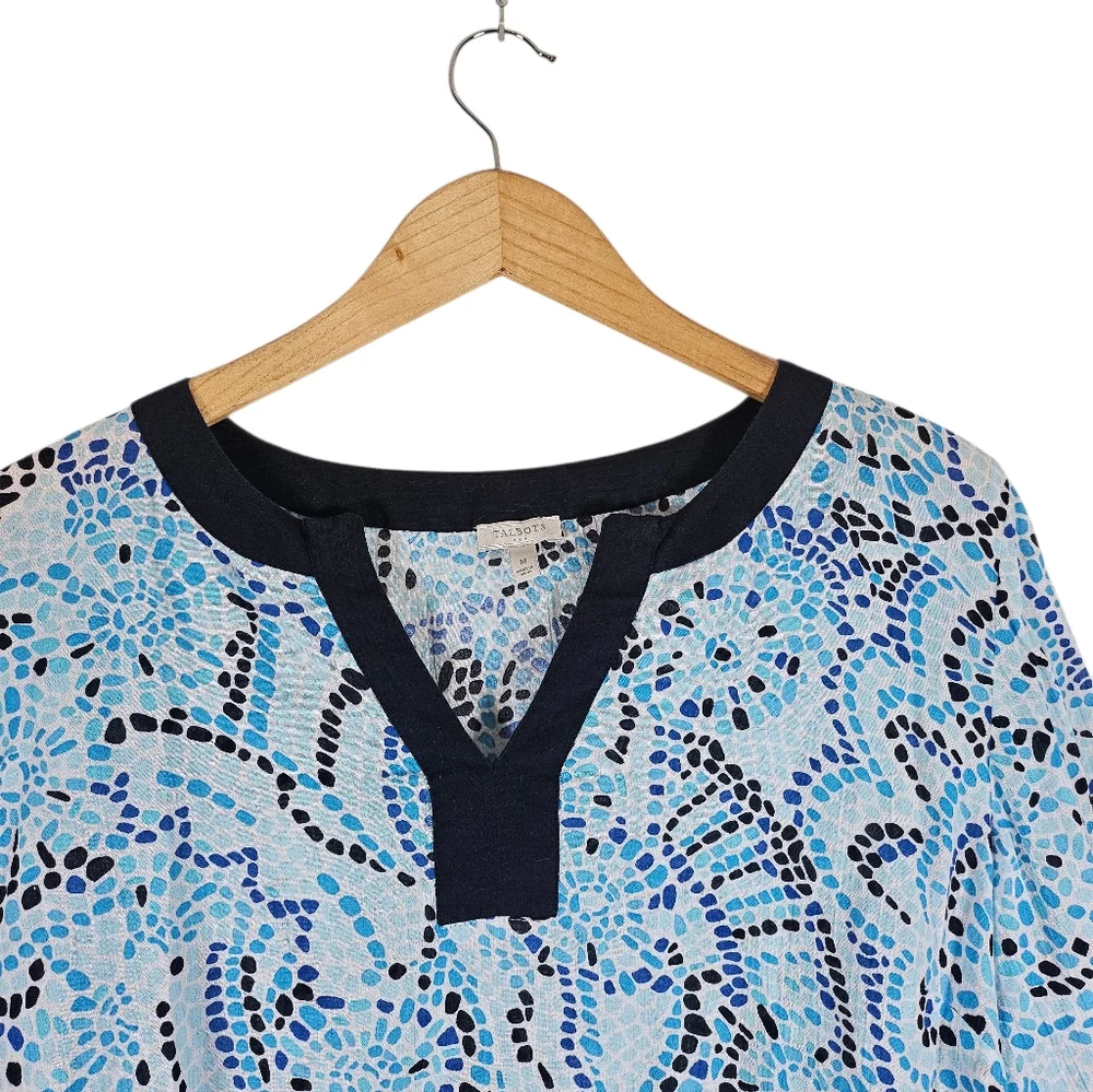 Talbots Factory Blue Mosaic Lightweight Cotton Longline Tunic Top, Size M - Picture 2 of 8